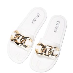 WHITE CHAIN LINK FLAT SANDAL